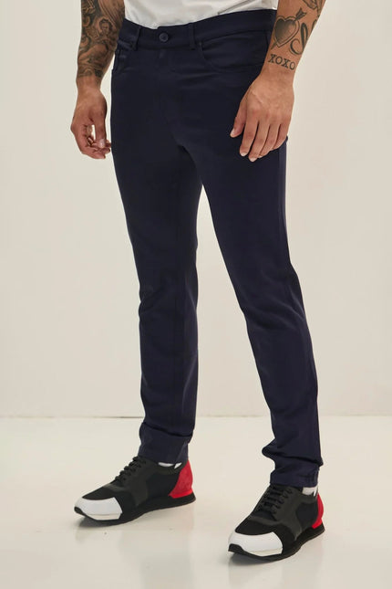 Men's Lightweight Fitted Casual Pants - Navy | Ron Tomson