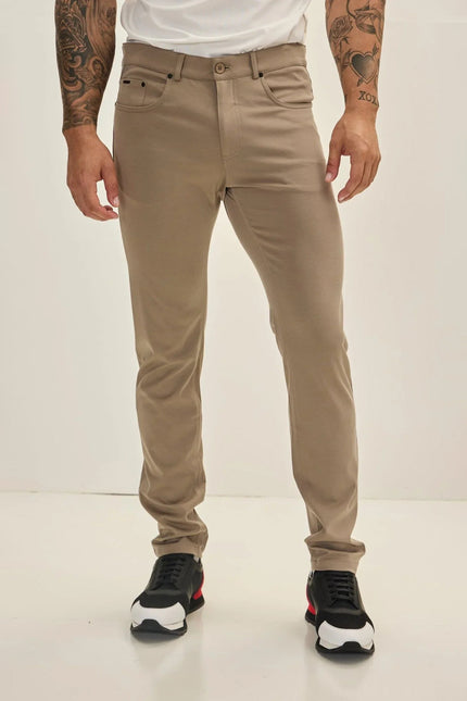 Men's Fitted Casual Pants - Sand | Ron Tomson