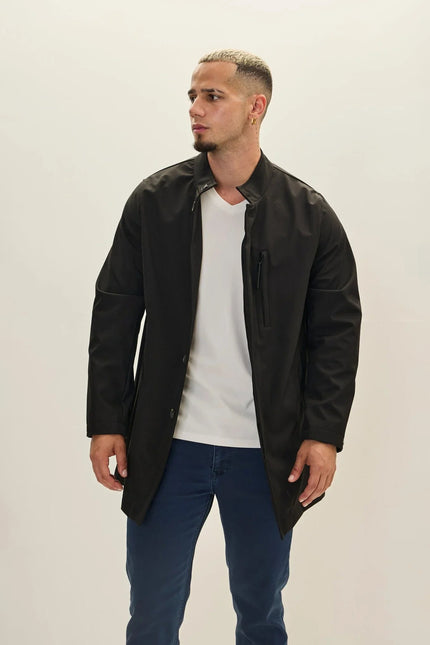 Men's Long Storm-Flap Raincoat - Black | Ron Tomson