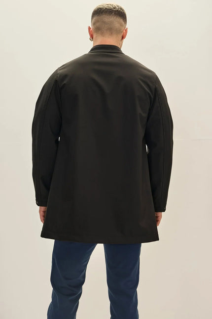 Men's Long Storm-Flap Raincoat - Black | Ron Tomson