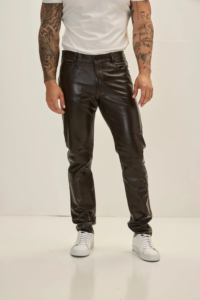 Lambskin Leather Pants - Dark Brown