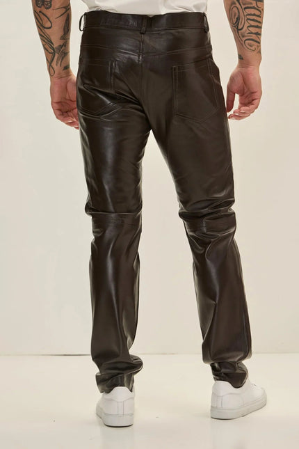 Men's Lambskin Leather Pants - Dark Brown | Ron Tomson