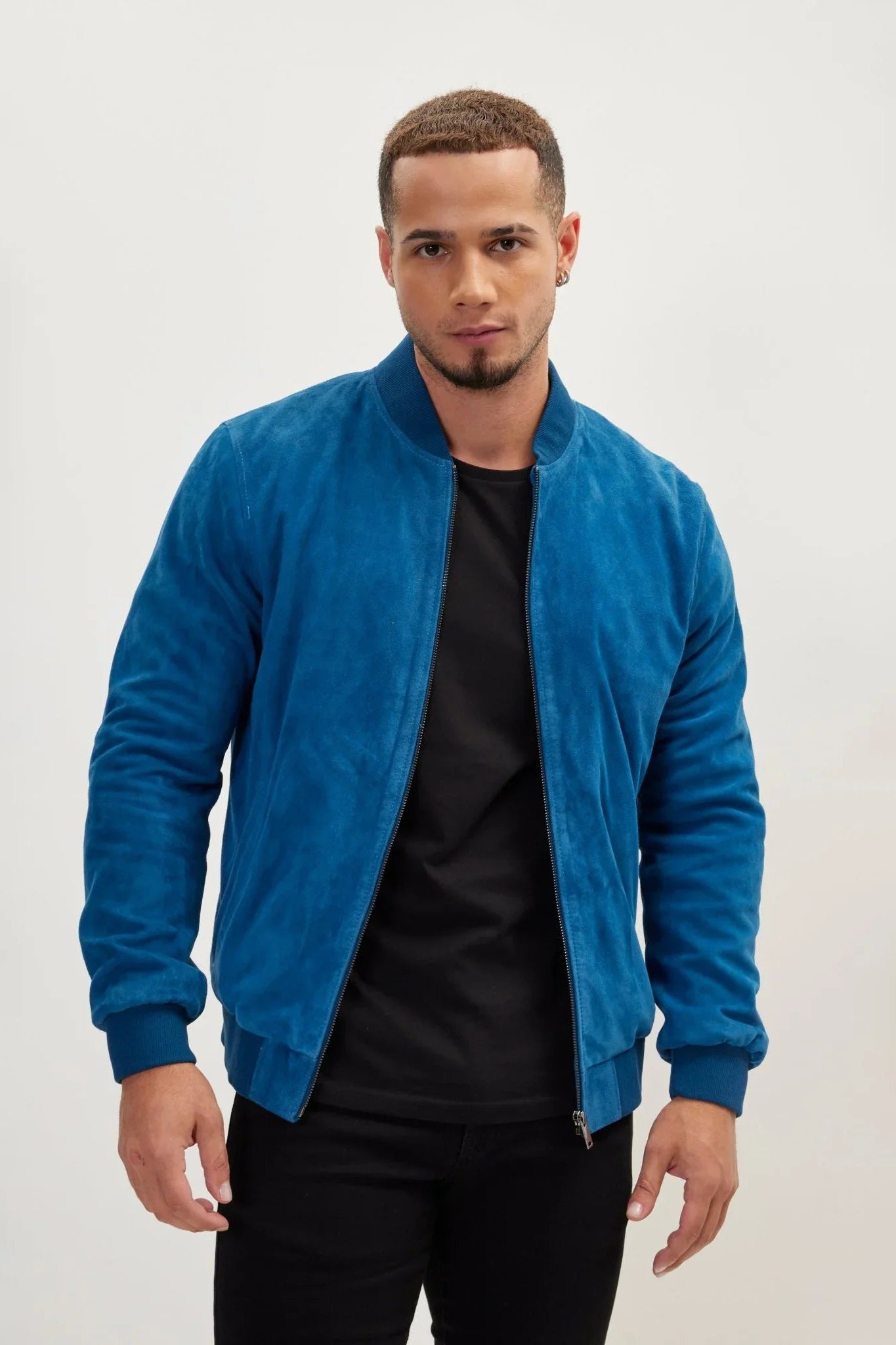 定価15万 cale Suede leather blouson メンズ ブルー Men's Lambskin Suede Bomber - Blue | Ron Tomson