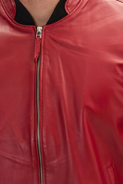 Men's Leather Bomber Jacket - Red | Ron Tomson