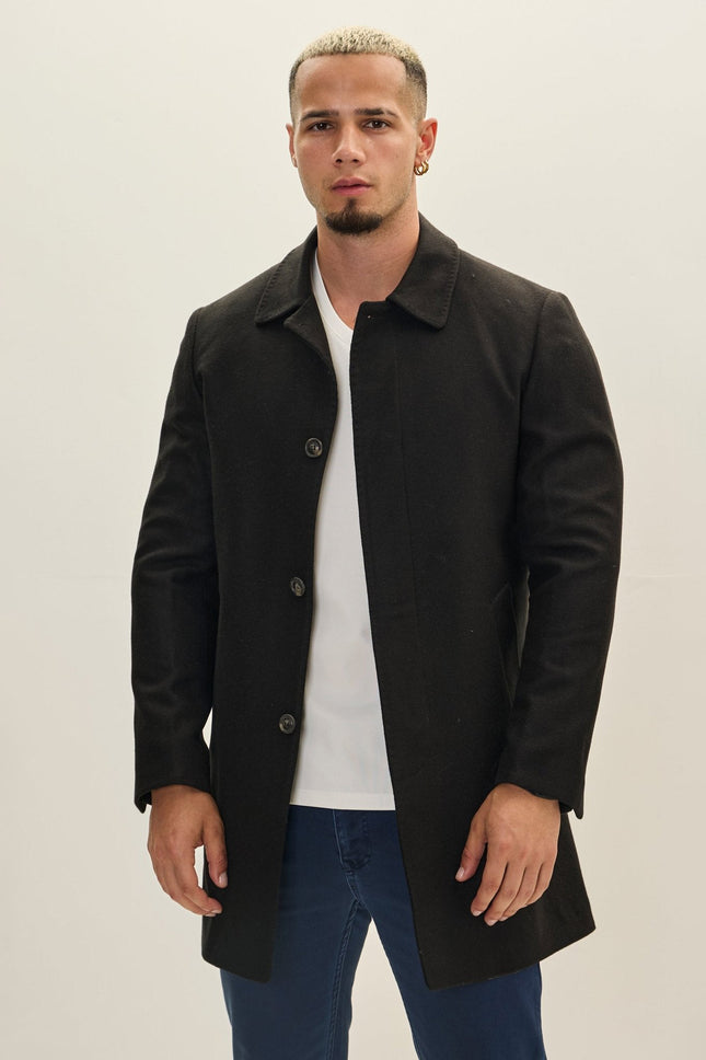 Men's Classic Double-Breasted Wool Peacoat - Black | Ron Tomson