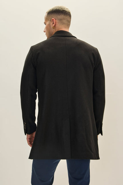 Men's Classic Double-Breasted Wool Peacoat - Black | Ron Tomson