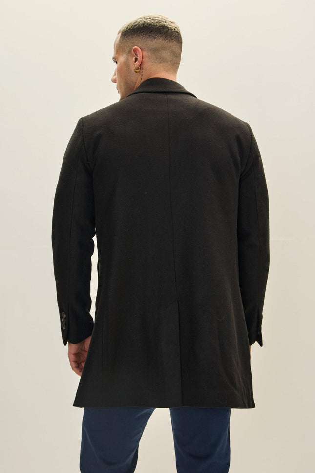 Men's Classic Double-Breasted Wool Peacoat - Black | Ron Tomson