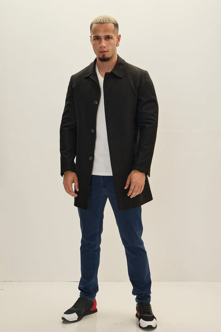 Men's Classic Double-Breasted Wool Peacoat - Black | Ron Tomson