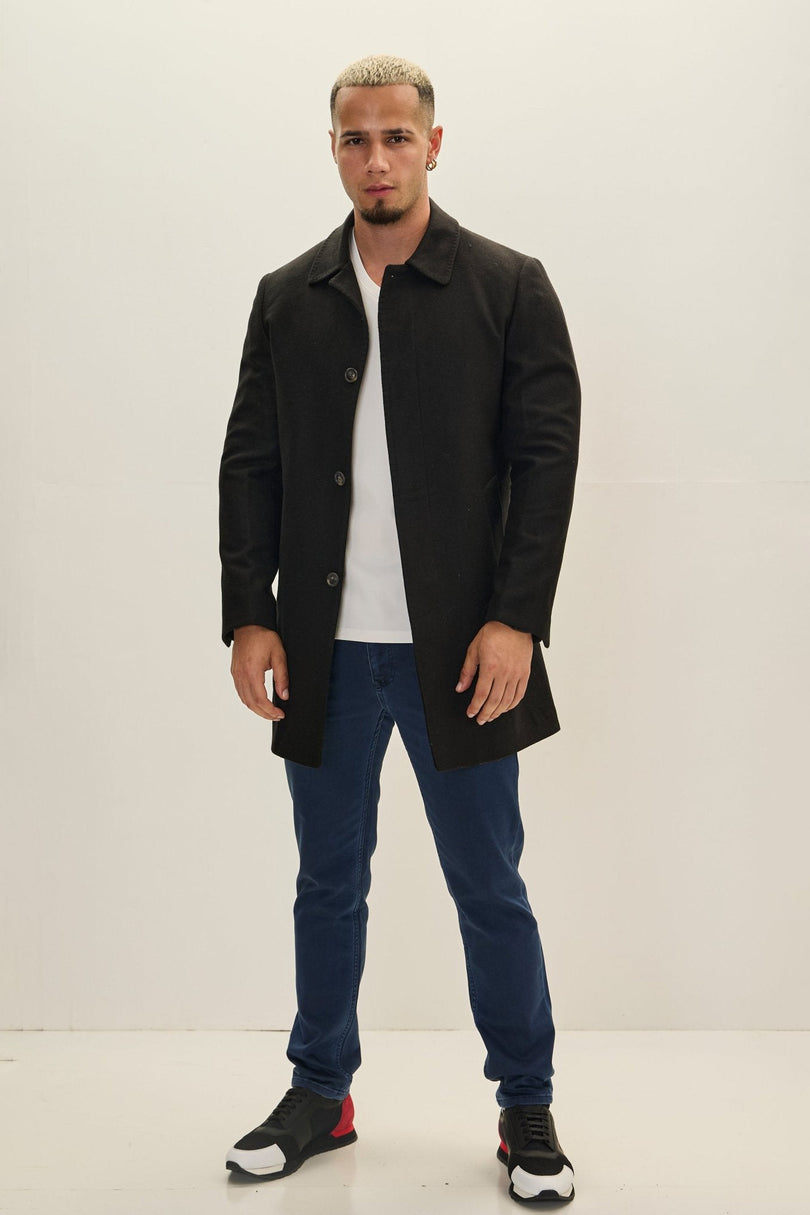 Men's Classic Double-Breasted Wool Peacoat - Black | Ron Tomson