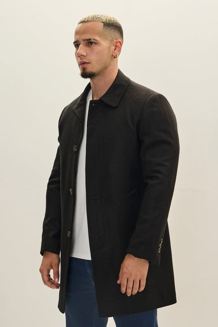 Men's Classic Double-Breasted Wool Peacoat - Black | Ron Tomson