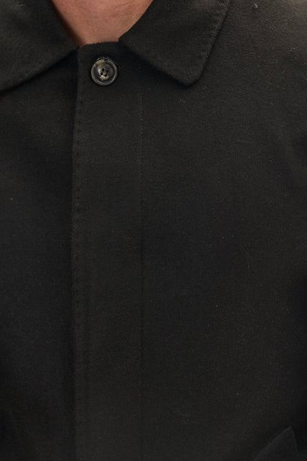 Men's Classic Double-Breasted Wool Peacoat - Black | Ron Tomson