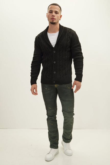 Men's Cable Knit Cardigan - Black | Ron Tomson