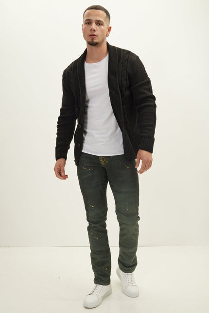 Men's Cable Knit Cardigan - Black | Ron Tomson