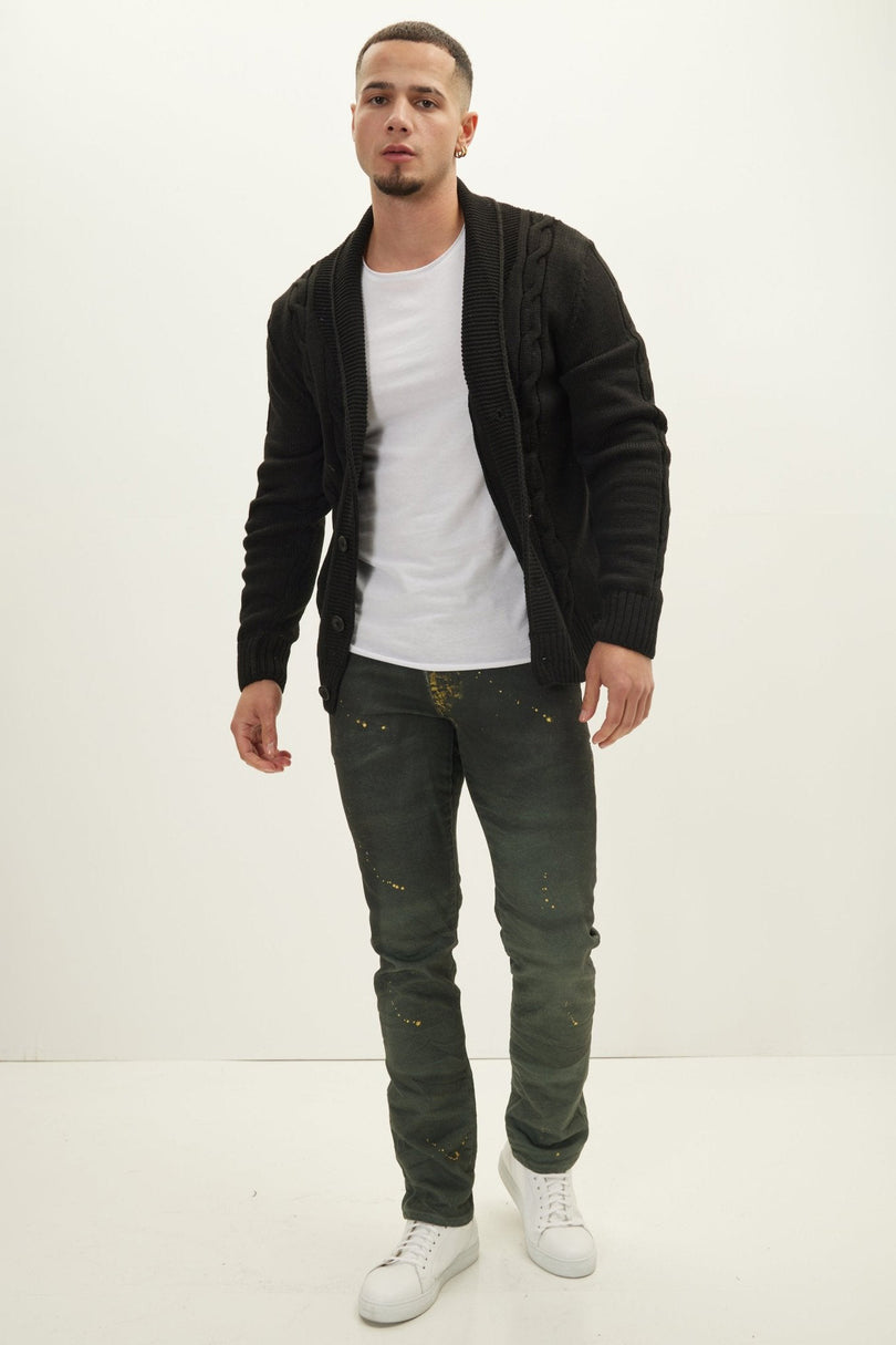 Men's Cable Knit Cardigan - Black | Ron Tomson