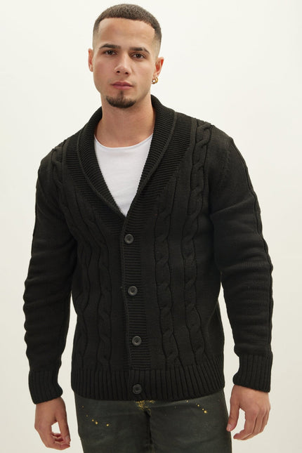 Men's Cable Knit Cardigan - Black | Ron Tomson