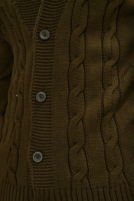 Men's Cable Knit Cardigan - Khaki | Ron Tomson