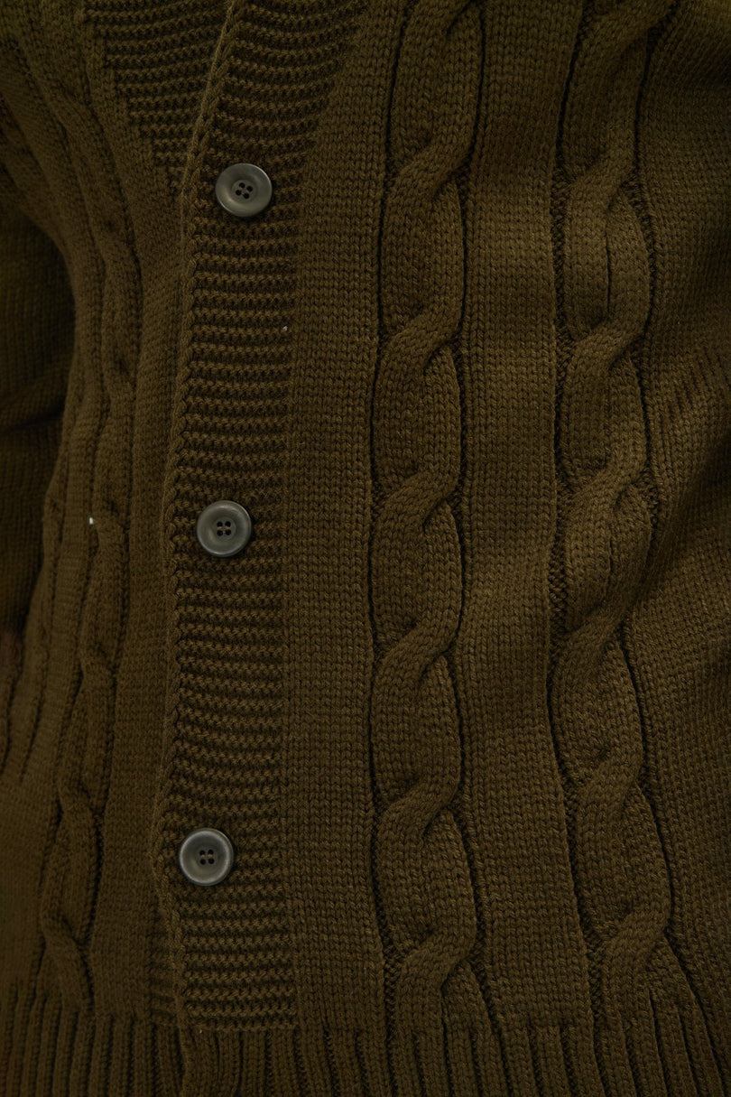 Men's Cable Knit Cardigan - Khaki | Ron Tomson