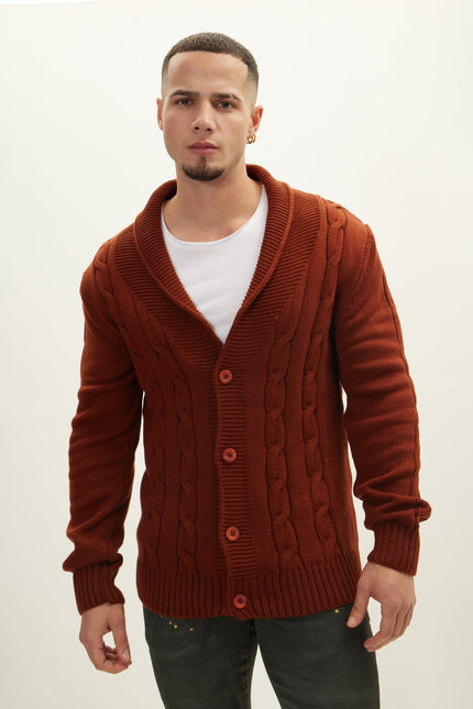Men's Cable Knit Cardigan - Orange | Ron Tomson
