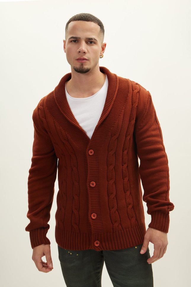 Men's Cable Knit Cardigan - Orange | Ron Tomson