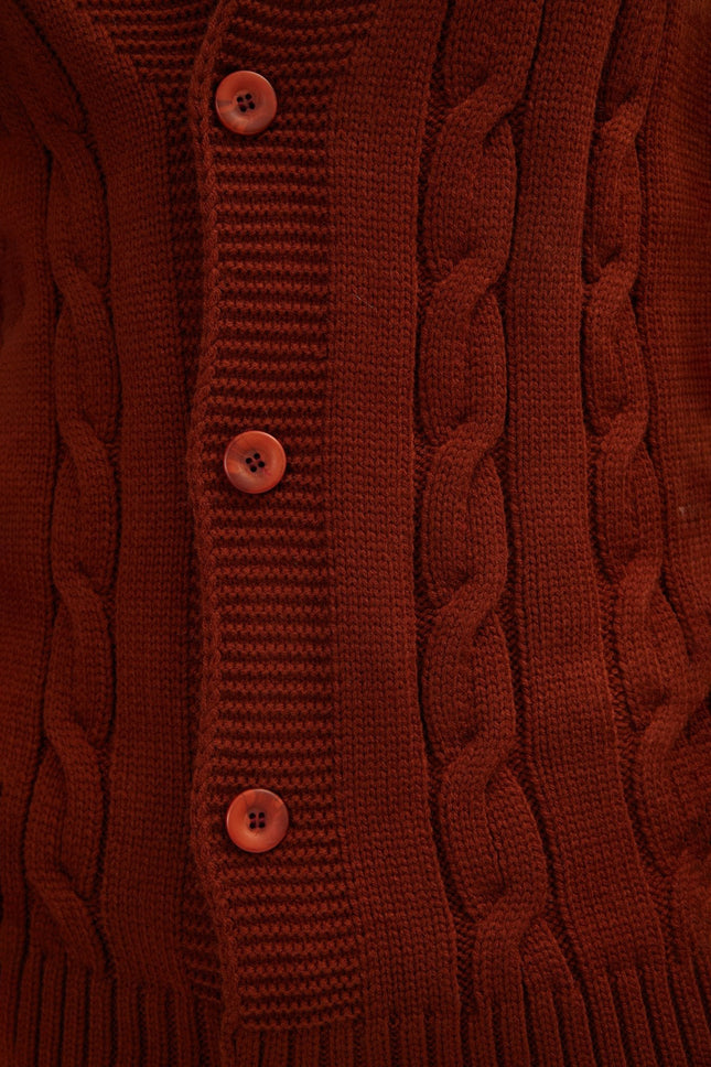 Men's Cable Knit Cardigan - Orange | Ron Tomson