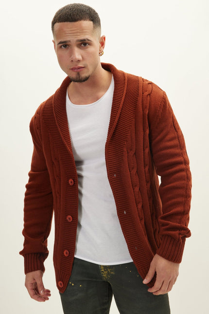 Men's Cable Knit Cardigan - Orange | Ron Tomson