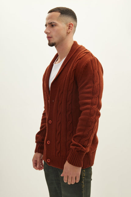 Men's Cable Knit Cardigan - Orange | Ron Tomson
