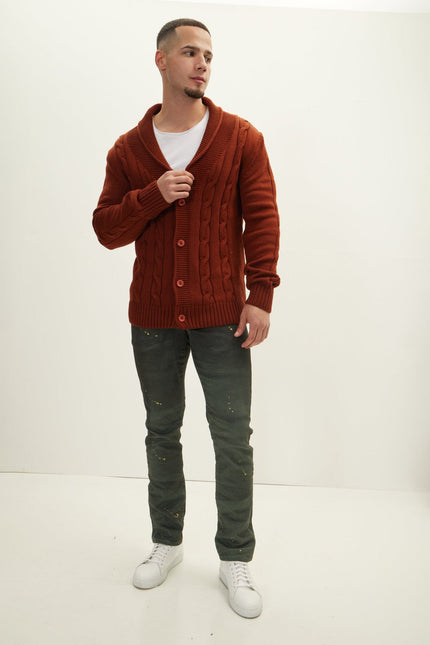 Men's Cable Knit Cardigan - Orange | Ron Tomson