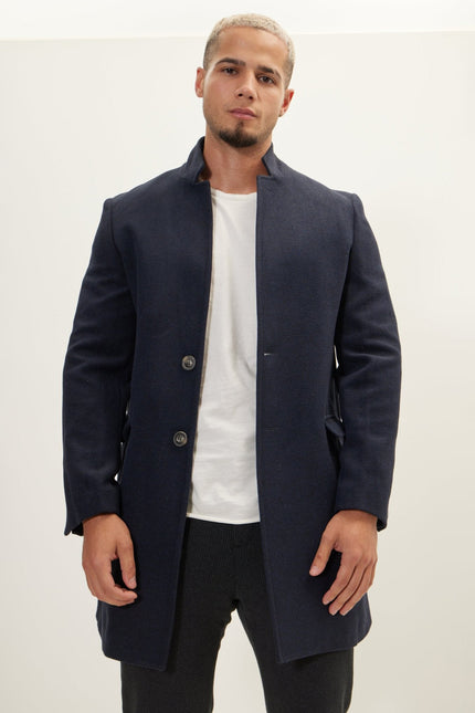 Men's Wool Blend Double-Breasted Overcoat - Navy | Ron Tomson