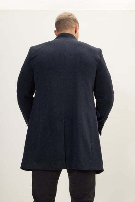 Men's Wool Blend Double-Breasted Overcoat - Navy | Ron Tomson