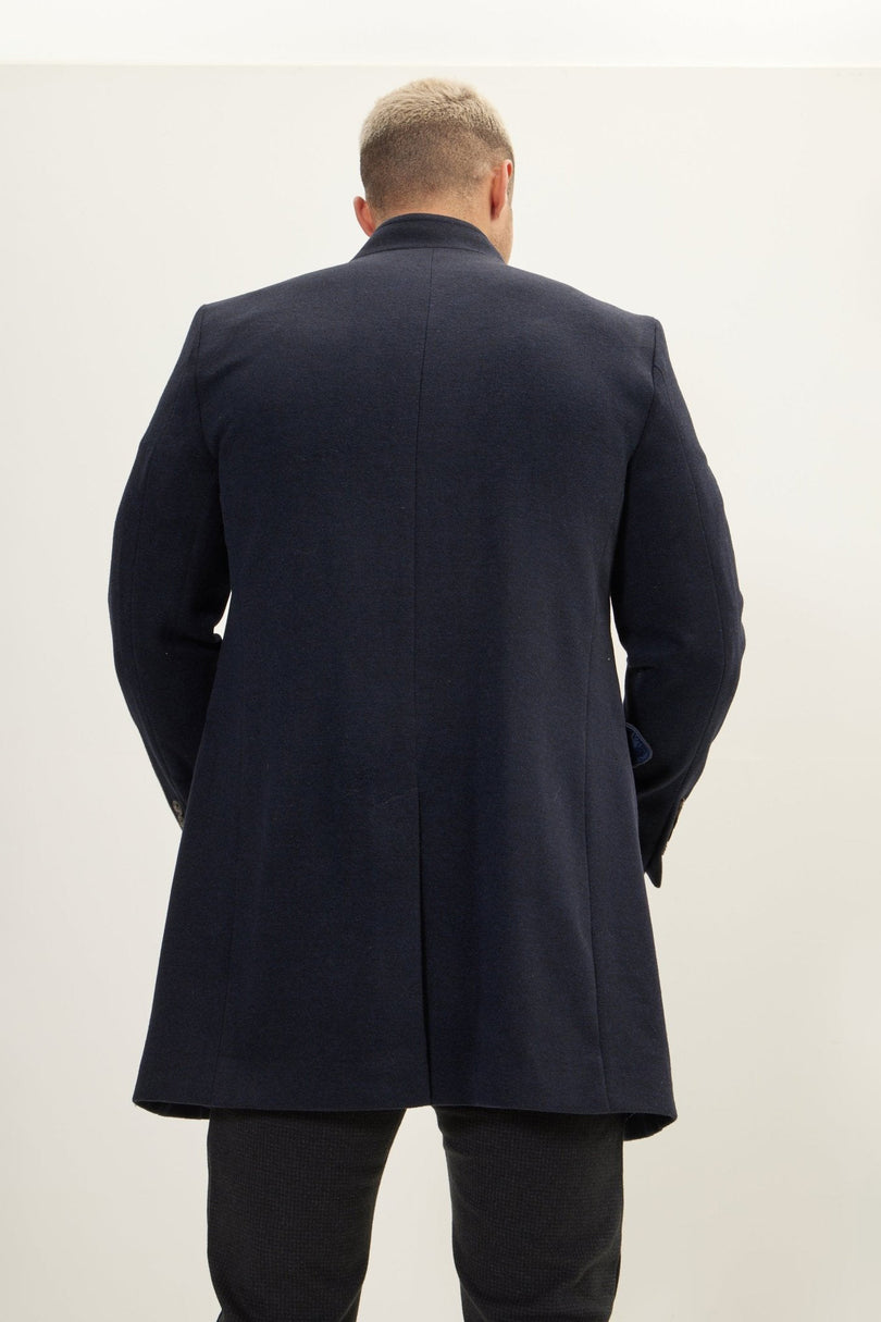 Men's Wool Blend Double-Breasted Overcoat - Navy | Ron Tomson