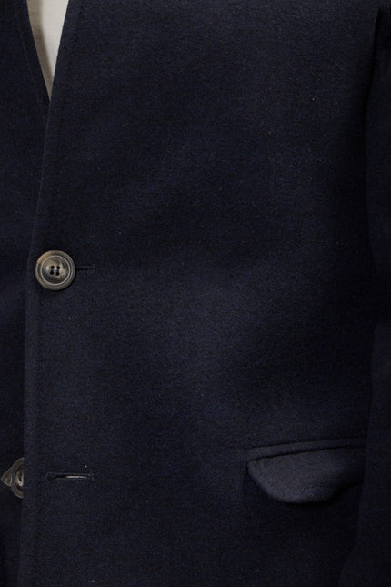 Men's Wool Blend Double-Breasted Overcoat - Navy | Ron Tomson