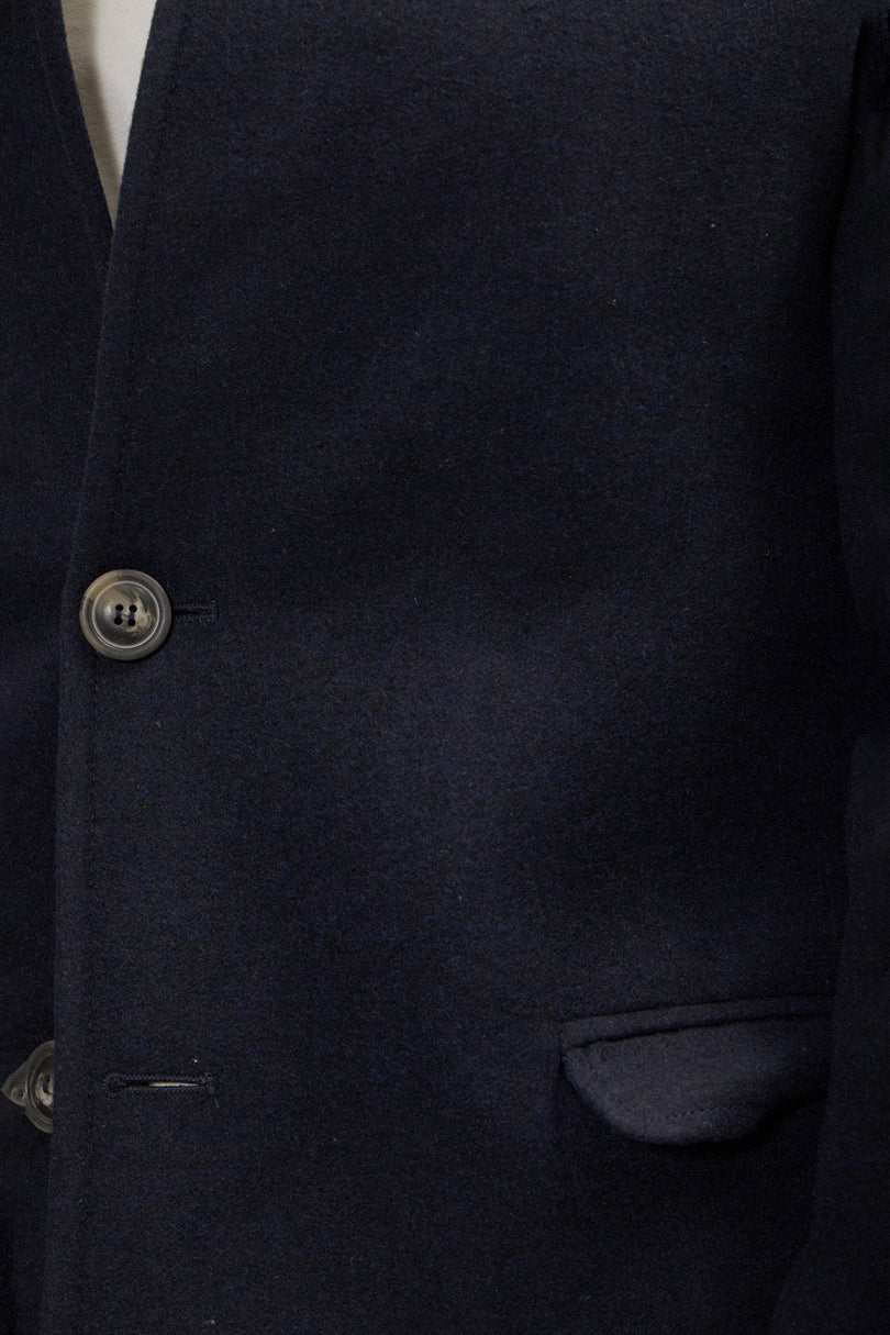 Men's Wool Blend Double-Breasted Overcoat - Navy | Ron Tomson