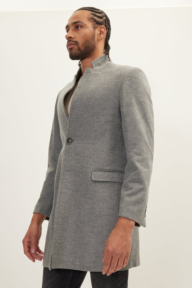 Men's Double-Breasted Wool Blend Overcoat - Grey | Ron Tomson