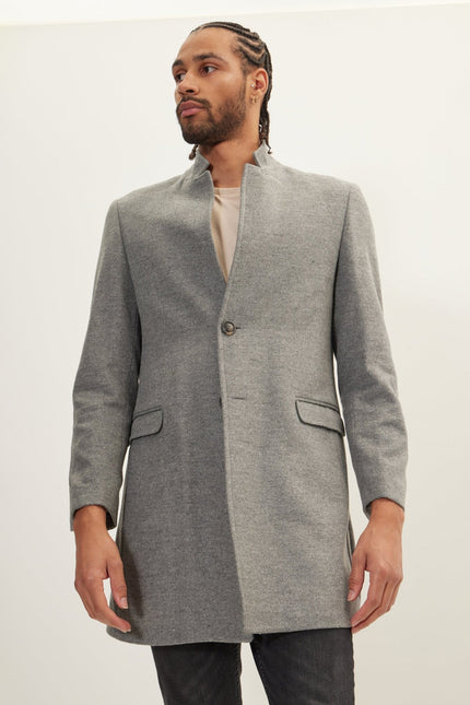 Men's Double-Breasted Wool Blend Overcoat - Grey | Ron Tomson
