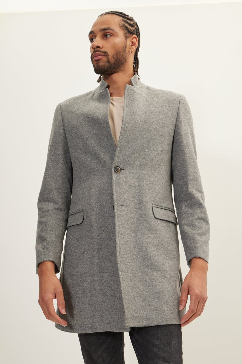 Men's Double-Breasted Wool Blend Overcoat - Grey | Ron Tomson
