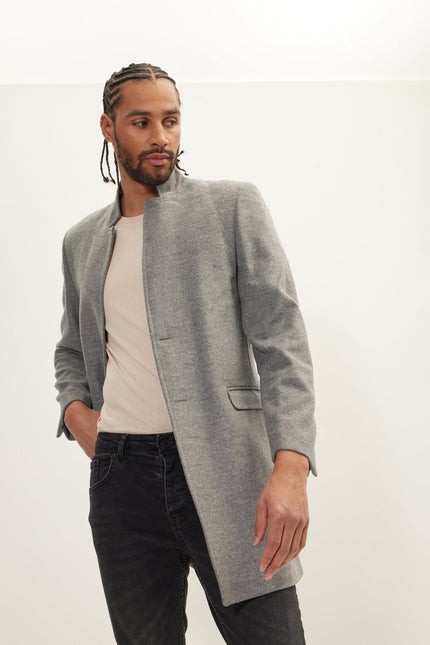 Men's Double-Breasted Wool Blend Overcoat - Grey | Ron Tomson