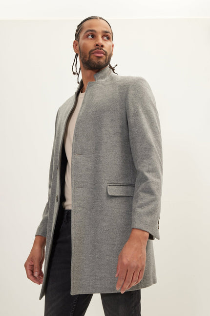 Men's Double-Breasted Wool Blend Overcoat - Grey | Ron Tomson
