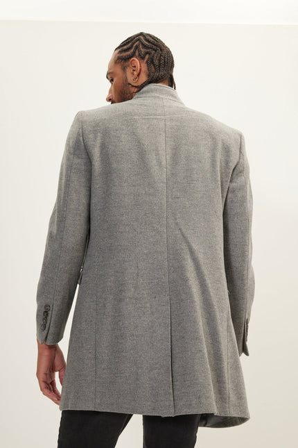 Men's Double-Breasted Wool Blend Overcoat - Grey | Ron Tomson