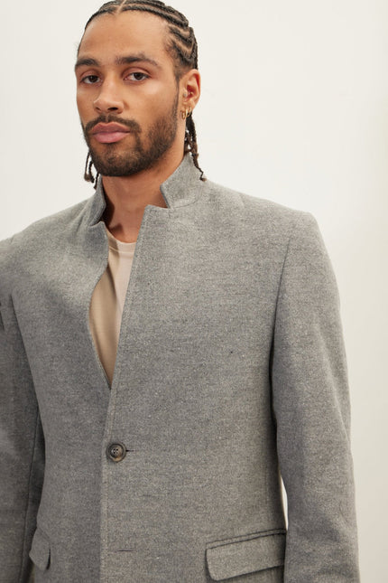 Men's Double-Breasted Wool Blend Overcoat - Grey | Ron Tomson
