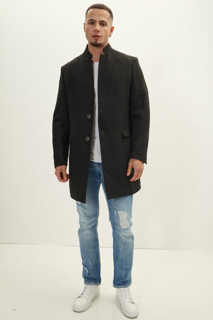 Men's Wool Blend Peacoat - Black | Ron Tomson