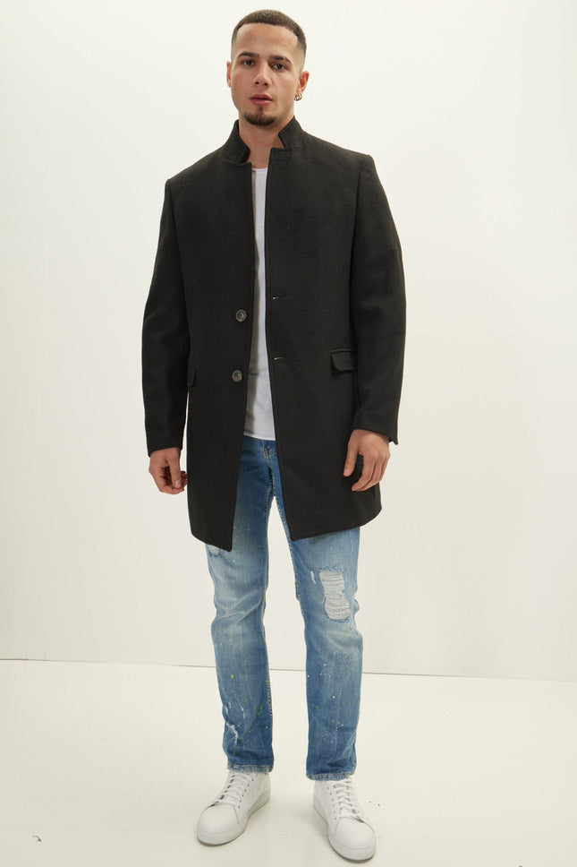 Men's Wool Blend Peacoat - Black | Ron Tomson