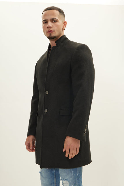 Men's Wool Blend Peacoat - Black | Ron Tomson