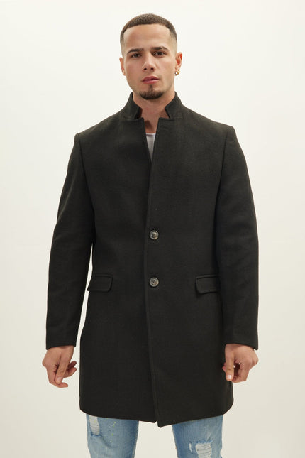 Men's Wool Blend Peacoat - Black | Ron Tomson