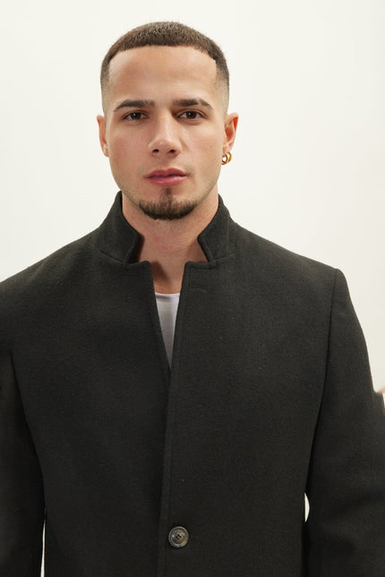 Men's Wool Blend Peacoat - Black | Ron Tomson
