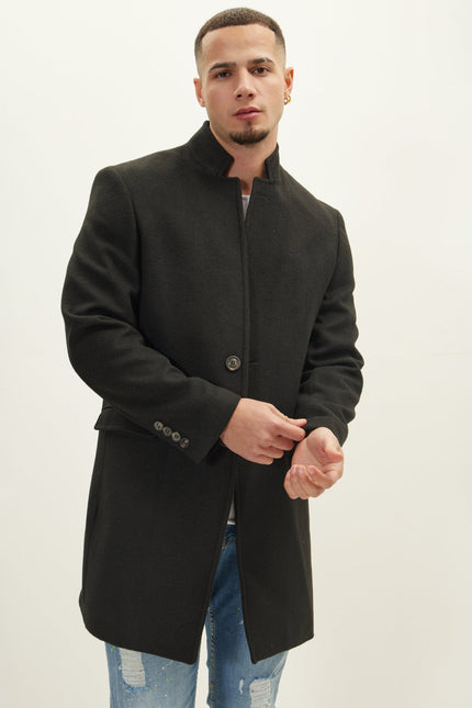 Men's Wool Blend Peacoat - Black | Ron Tomson