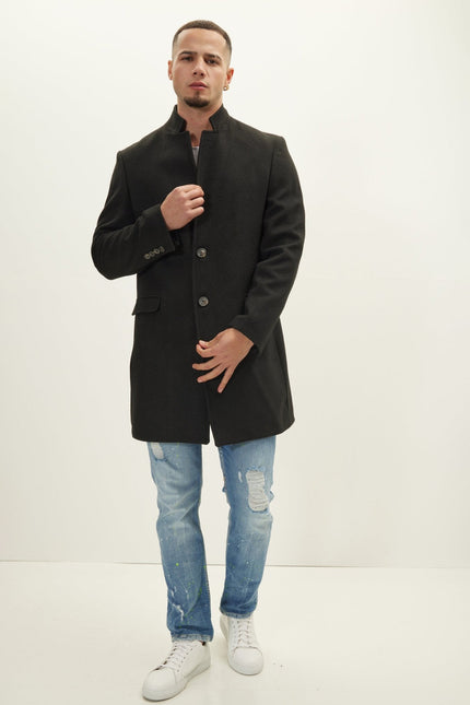 Men's Wool Blend Peacoat - Black | Ron Tomson