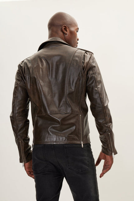 Men's The Textbook Biker Leather Jacket - Brown | Ron Tomson