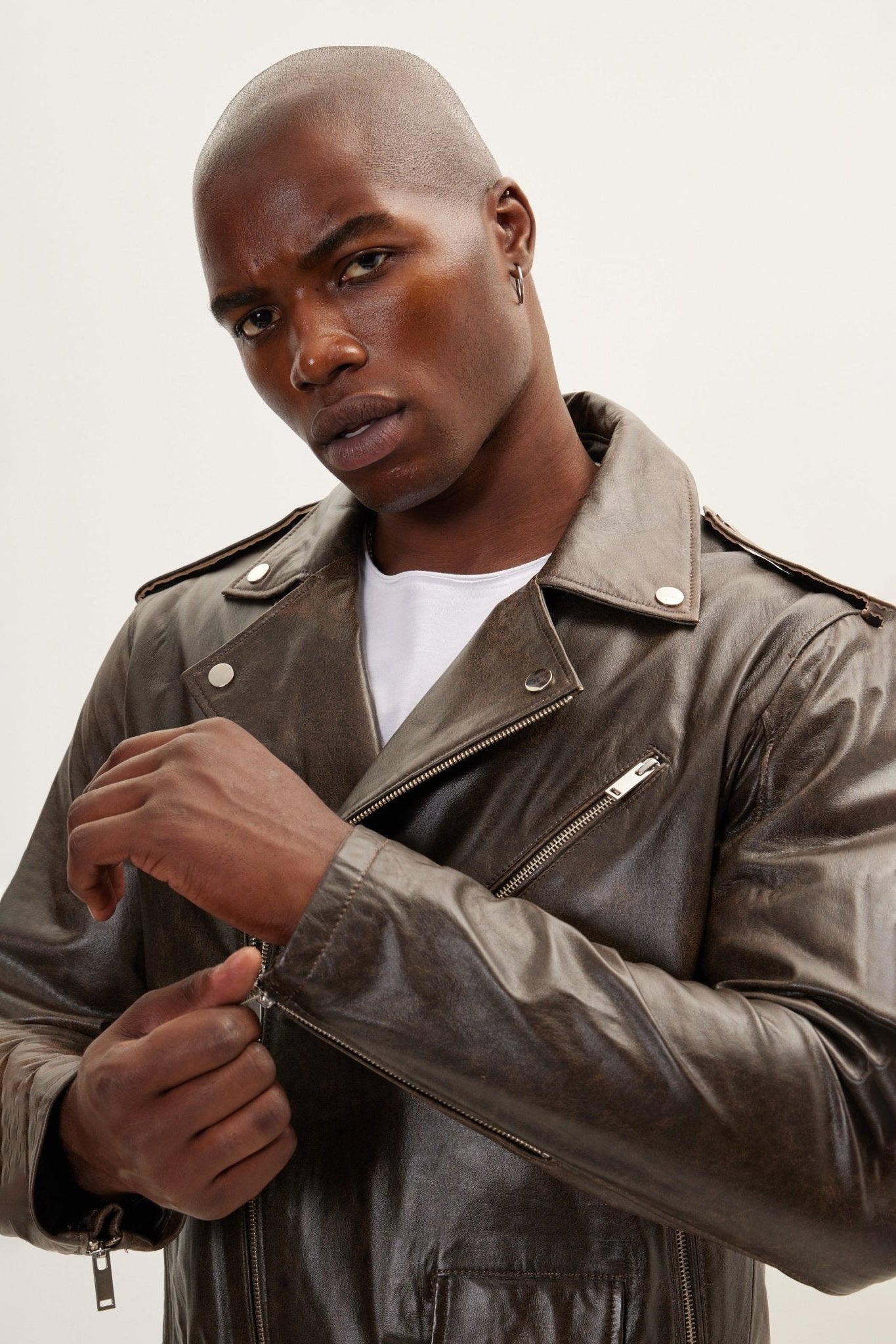Men's The Textbook Biker Leather Jacket - Brown | Ron Tomson
