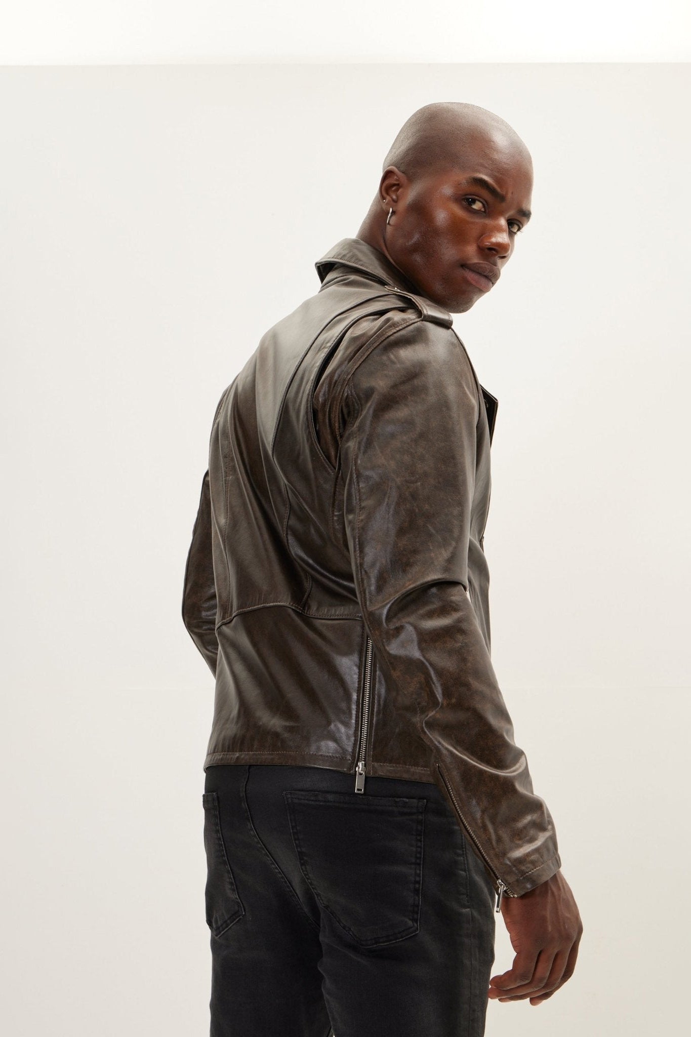 Men's The Textbook Biker Leather Jacket - Brown | Ron Tomson