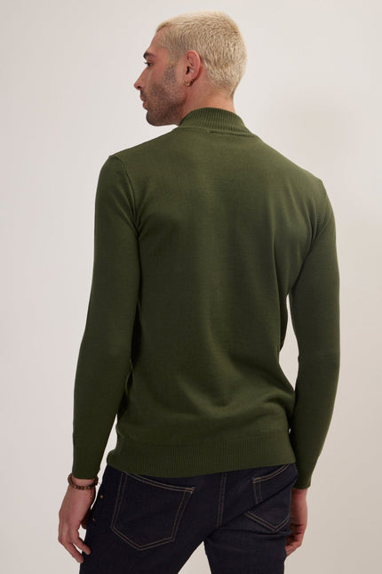 Men's Relaxed Mock-Neck Cotton Sweater - Khaki | Ron Tomson